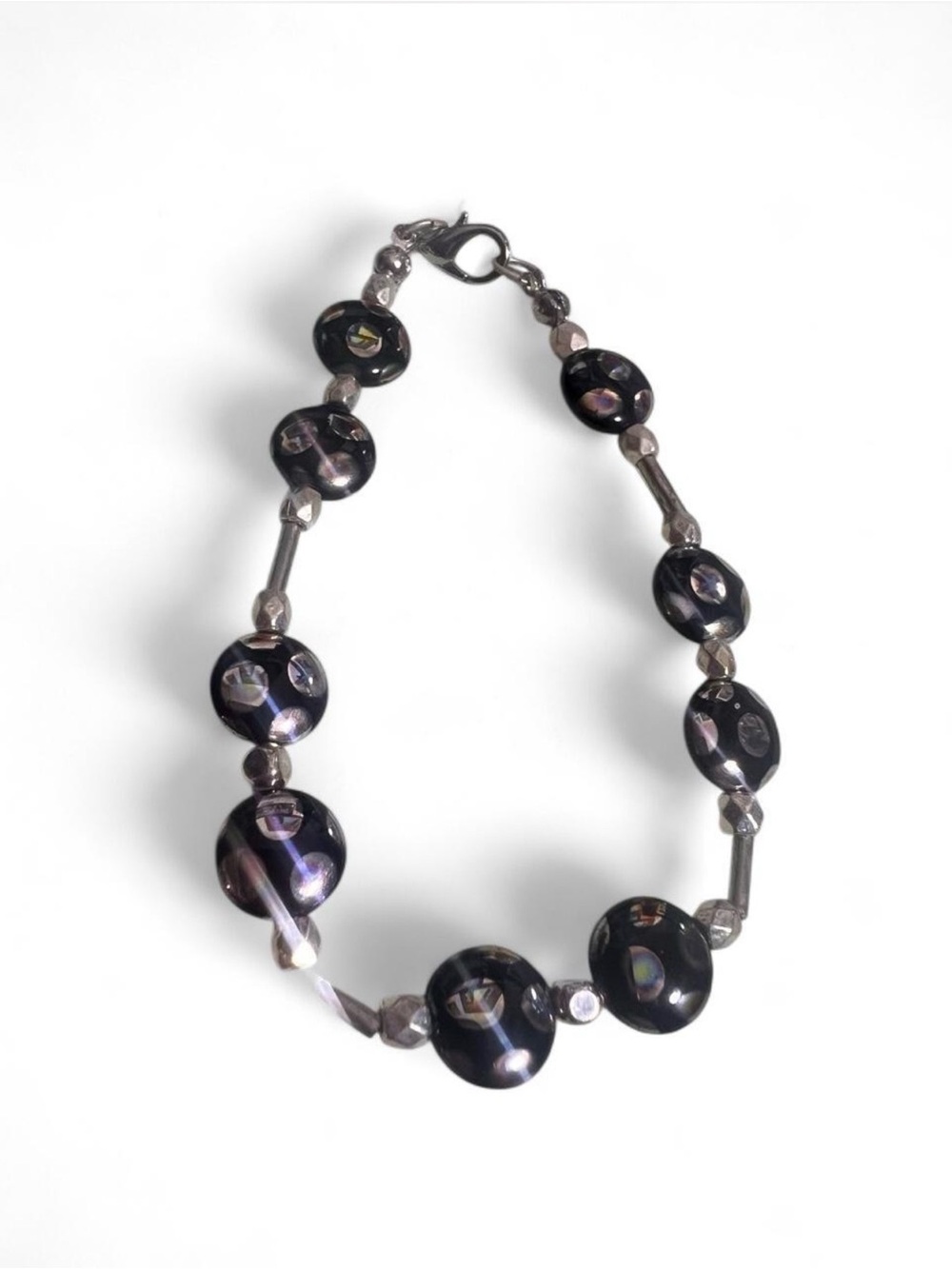 Black & silver lady bug printed bracelet.